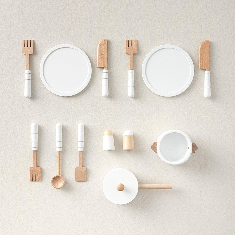 Dinette en bois pour cuisine enfant |13 accessoires | Blanc