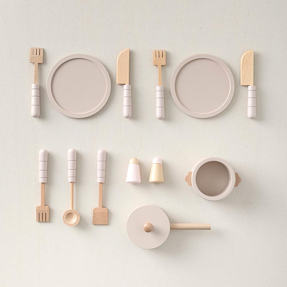 Dinette bois cuisine enfant, 13 accessoires