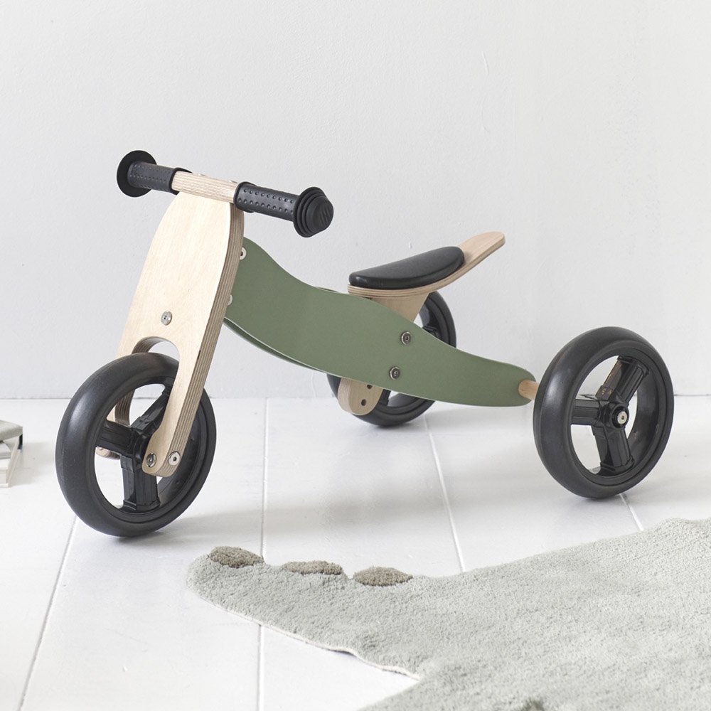Tricycle évolutif 4 en 1 BERLIN en bois & vert olive ✔️ Petite