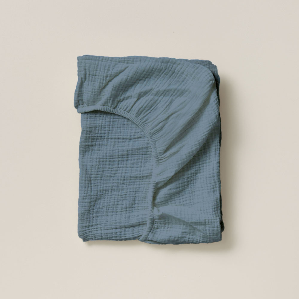 DRAP-HOUSSE 70 X 140 CM GAZE DE COTON | BLEU JEAN