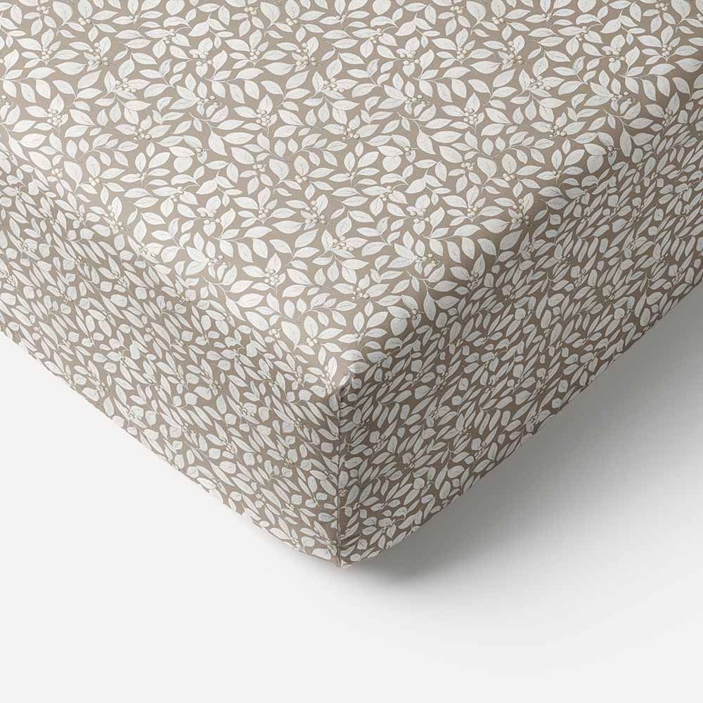 Drap housse fleurs 70x140cm, Taupe