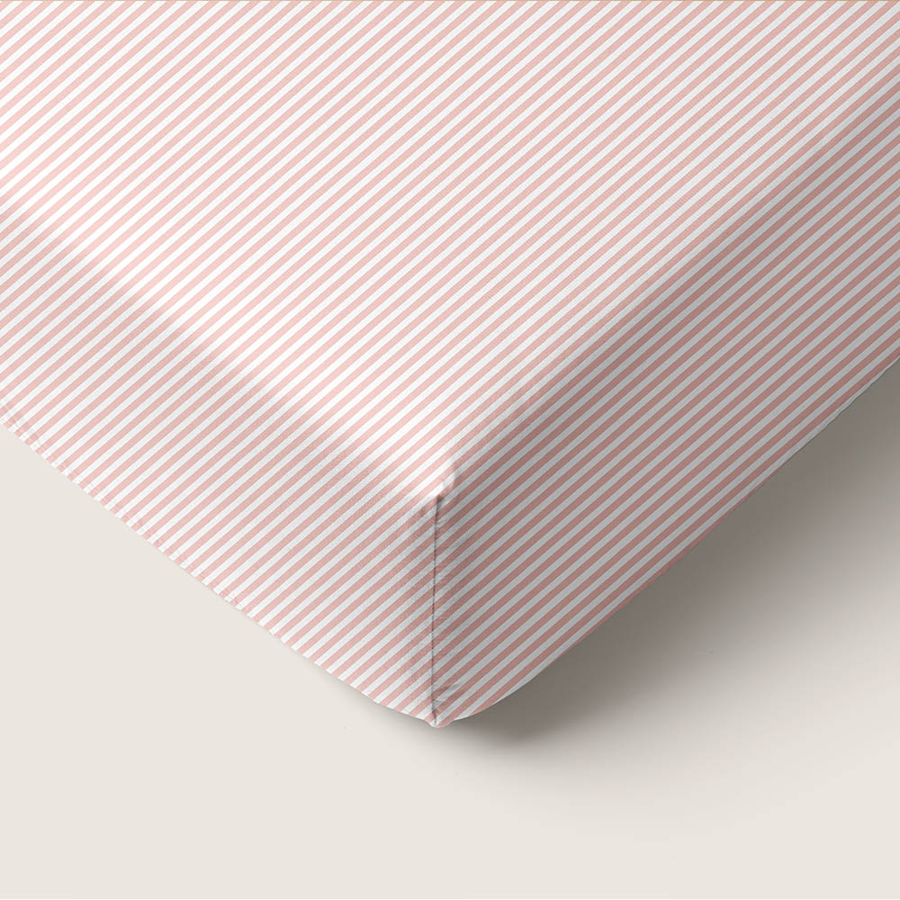DRAP-HOUSSE 90 x 200 CM «STRIPED» | BLANC CASSÉ ET ROSE