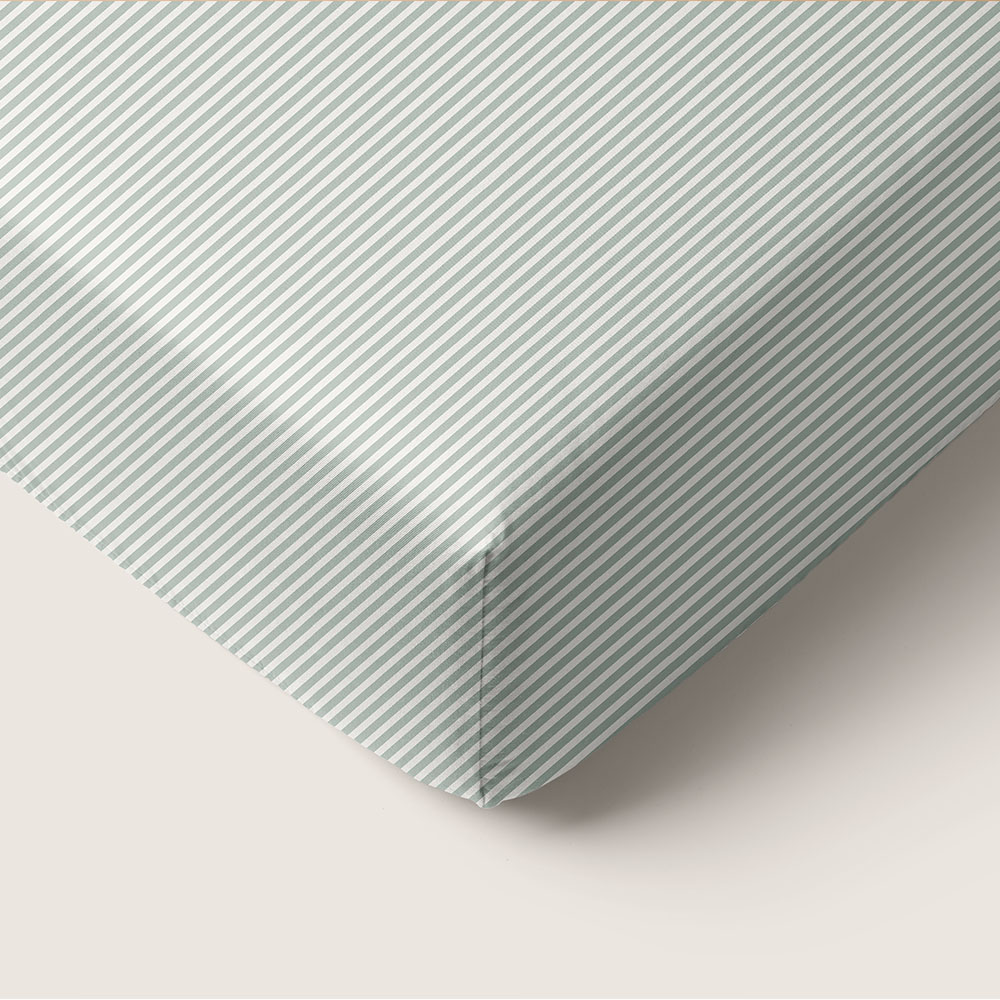 DRAP-HOUSSE 90 X 200 CM «STRIPED» | BLANC CASSÉ ET VERT