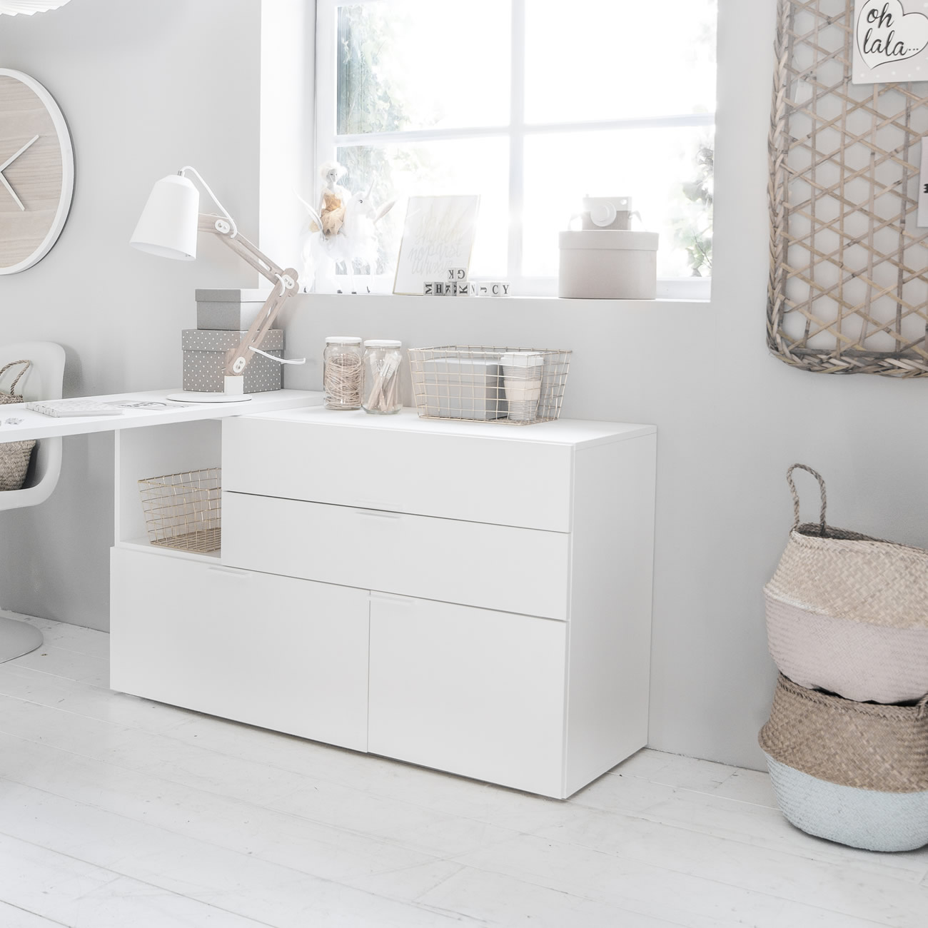 Bureau avec 2 tiroirs MATI en blanc pour chambre enfant