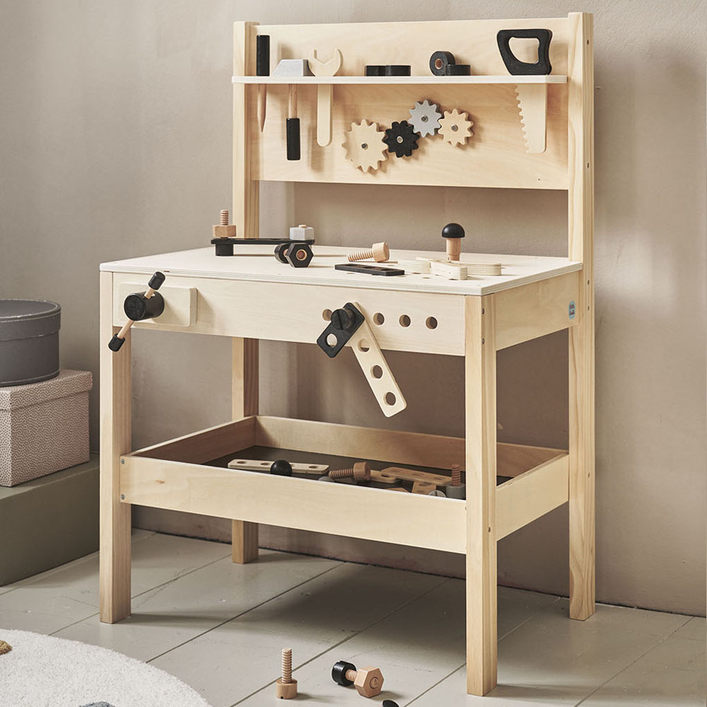 Petite Amélie | Établi pour enfant | Jouet en bois | Noir et gris | 41 accessoires inclus | Hauteur de plan de travail 47 cm (Petite Amélie) - Image 4