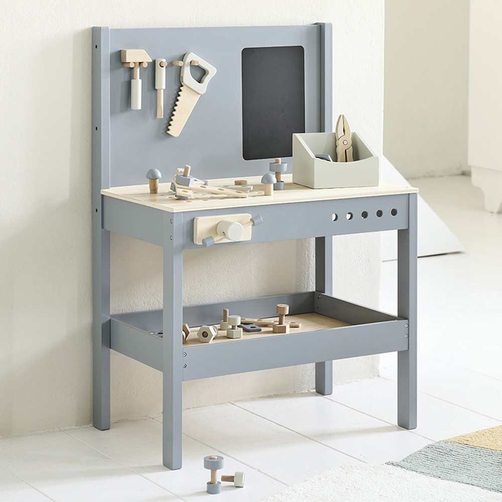 Établi gris-bleu en bois pour enfant - 40 accessoires inclus