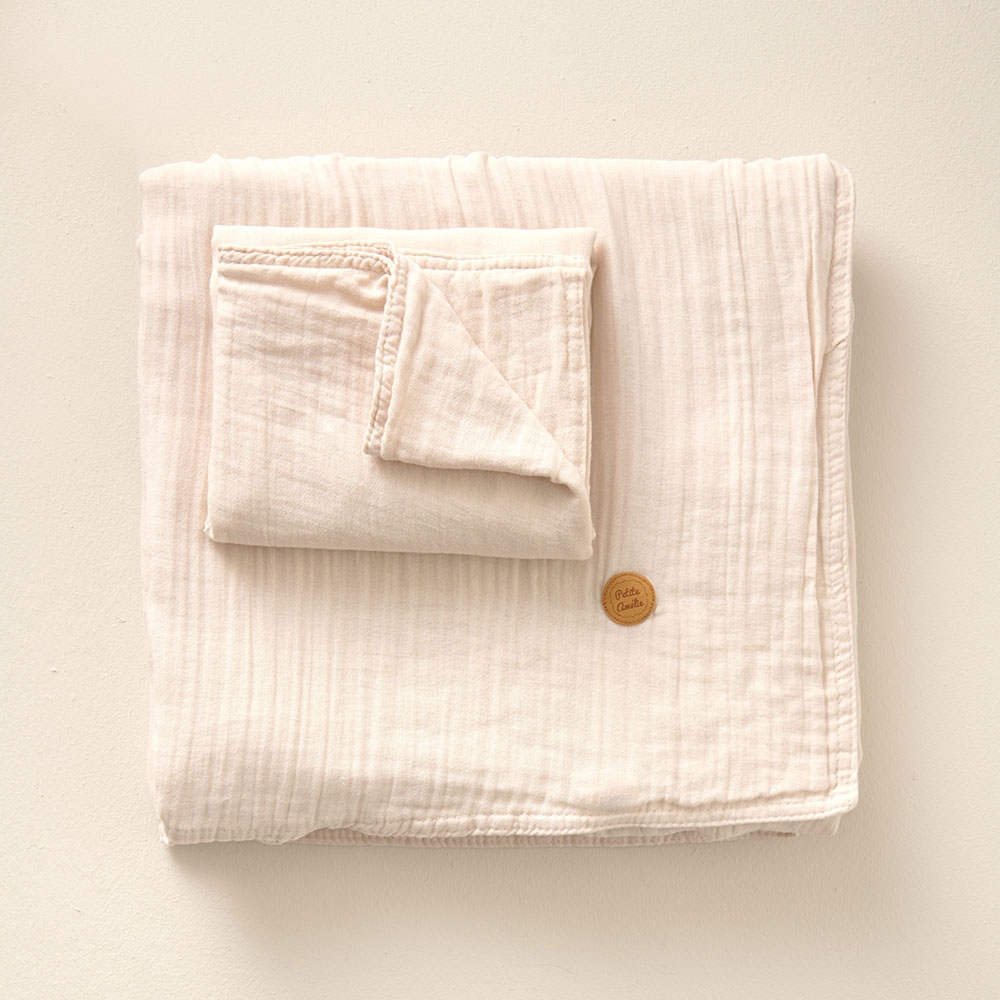 Parure pour lit enfant en gaze de coton 120x150 cm avec taie d'oreiller - Rose