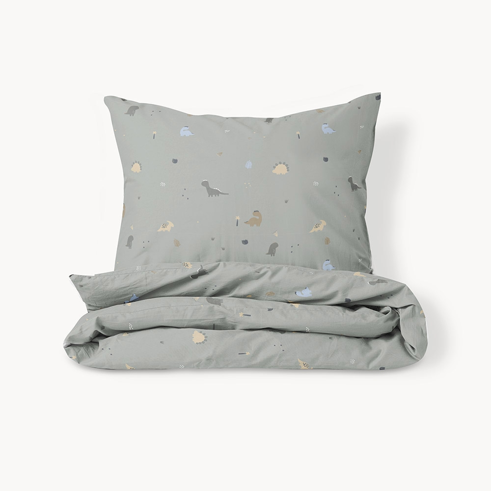 HOUSSE DE COUETTE ENFANT 120x150 «DINO» | GRIS VERT