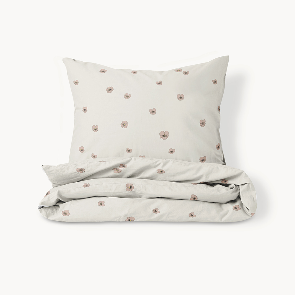PARURE DE LIT 120 X 150 CM «PANSY» | BEIGE-ROSE