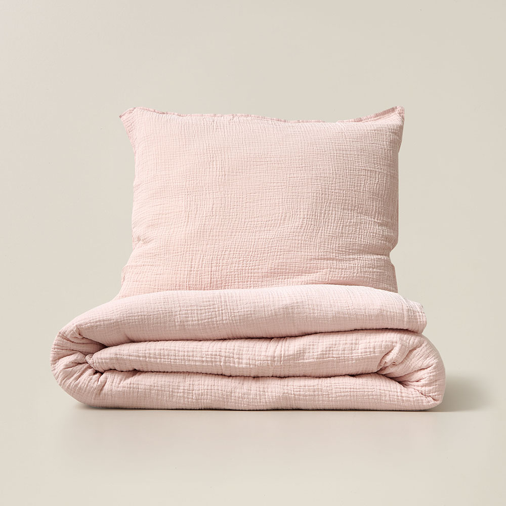 Parure pour lit enfant en gaze de coton 120x150 cm avec taie d'oreiller - Rose