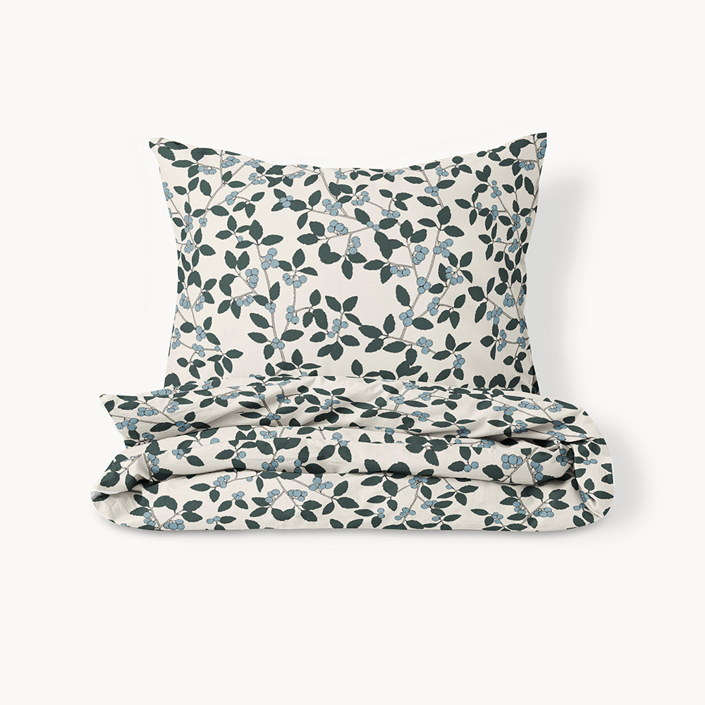 PARURE DE LIT 140 X 200 CM «BERRIES» | BEIGE ET VERT