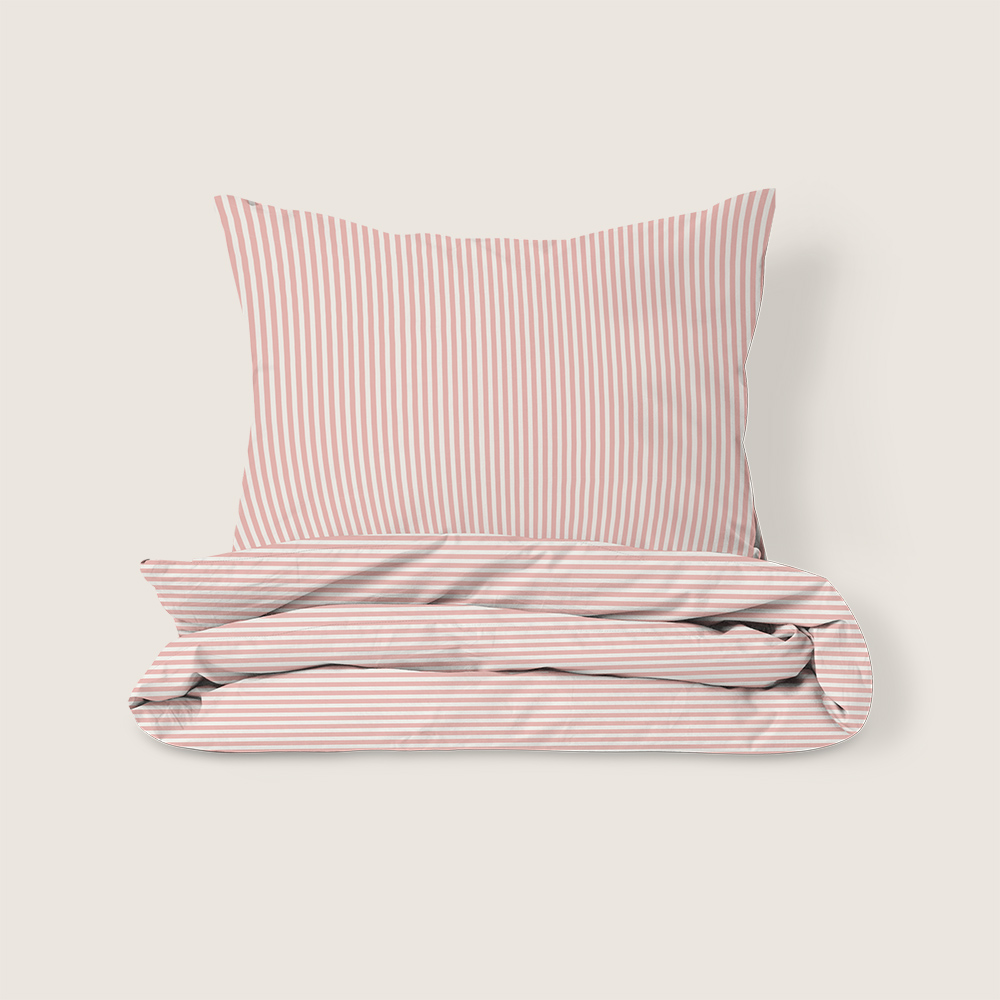 PARURE DE LIT 140 X 200 CM «STRIPED» | BLANC CASSÉ ET ROSE