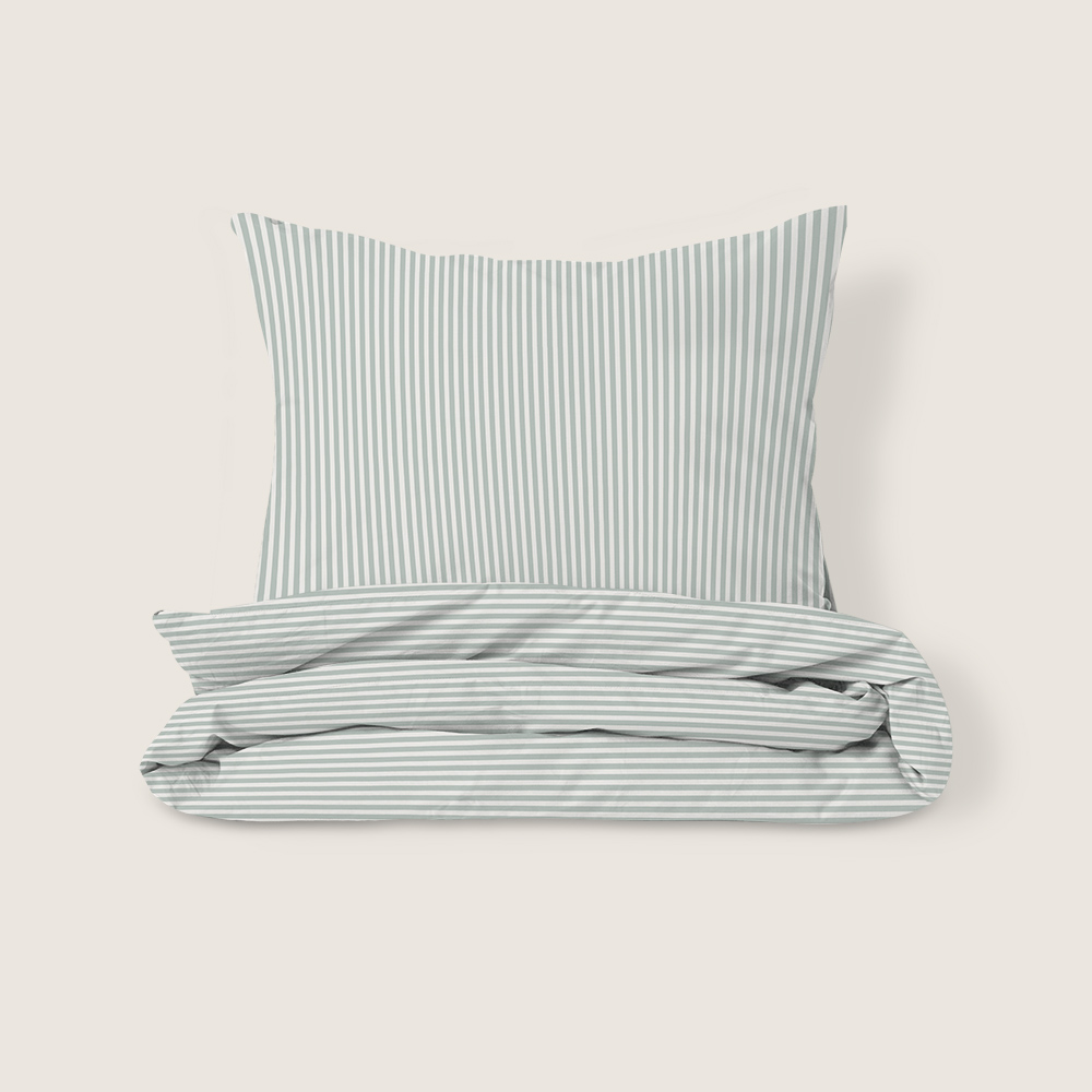 PARURE DE LIT 140 X 200 CM «STRIPED» | BLANC CASSÉ ET VERT