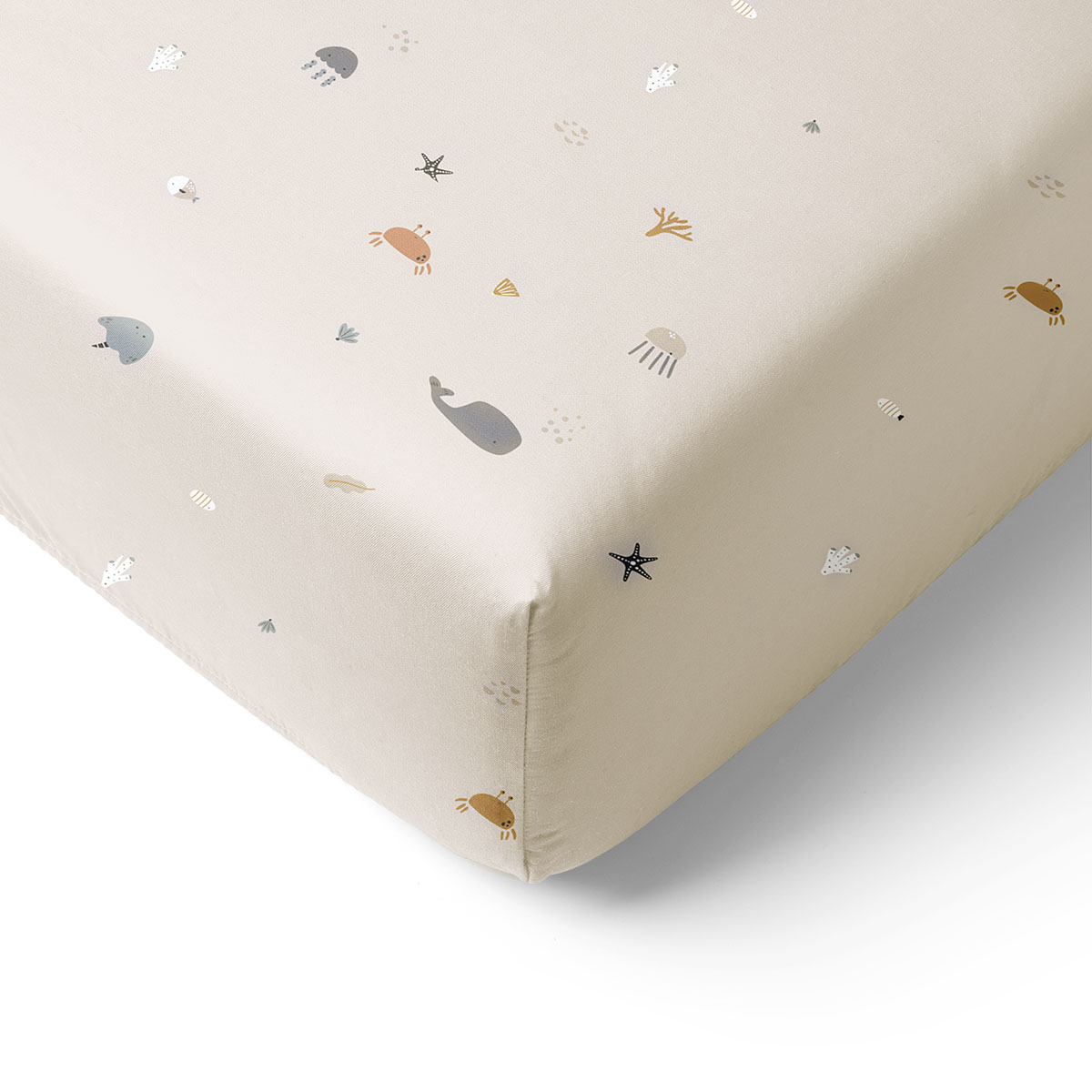Petite Amélie - Petite Amélie Drap Housse Bébé | Coton Biologique | Animaux Marins | Beige Sable | 60x120 cm | OEKO-TEX et GOTS Certifié pour Matelas 12 cm