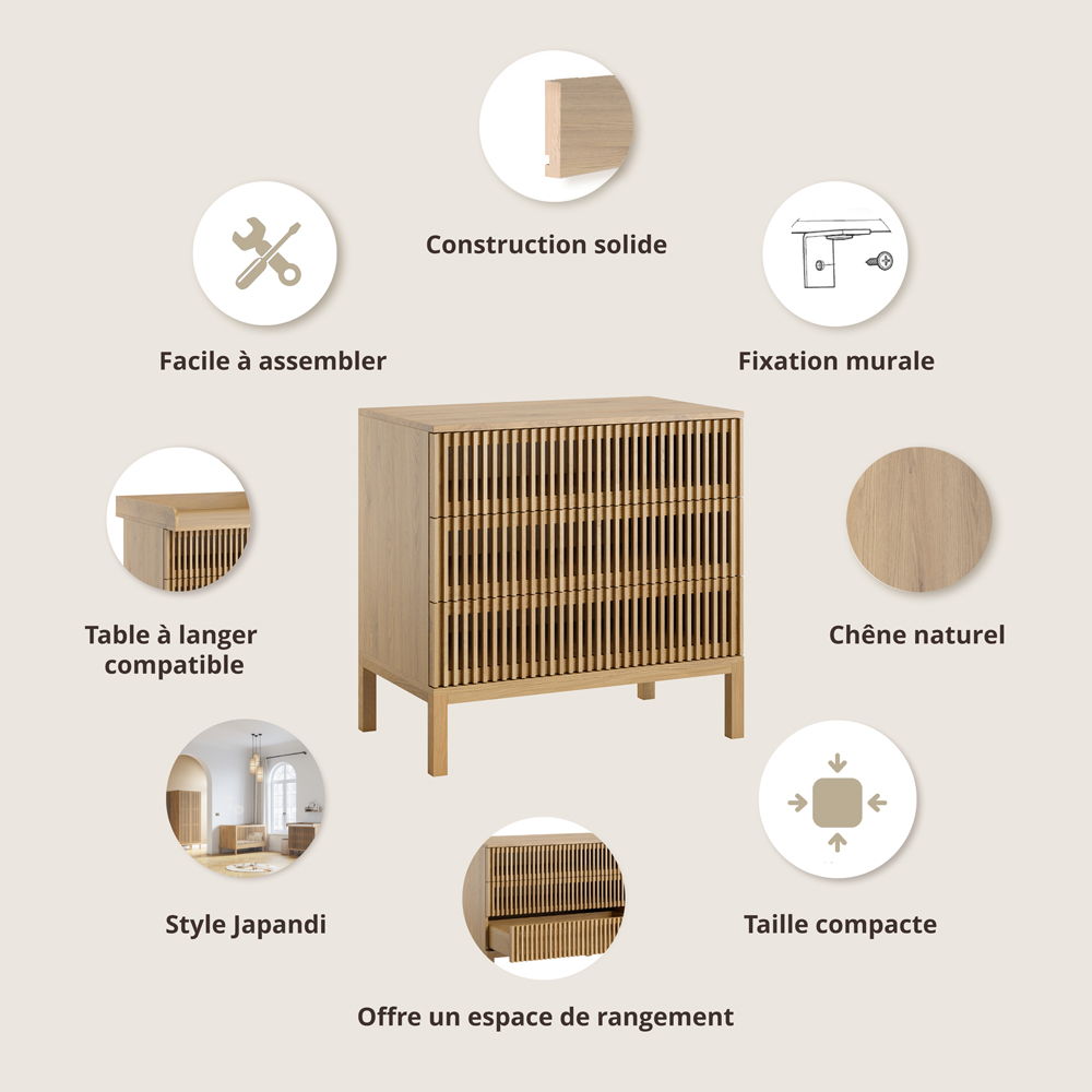 Petite Amélie Commode Japandi | Chêne naturel | Style scandinave épuré | Commode enfant robuste en bois | Design moderne et intemporel (Petite Amélie) - Image 2