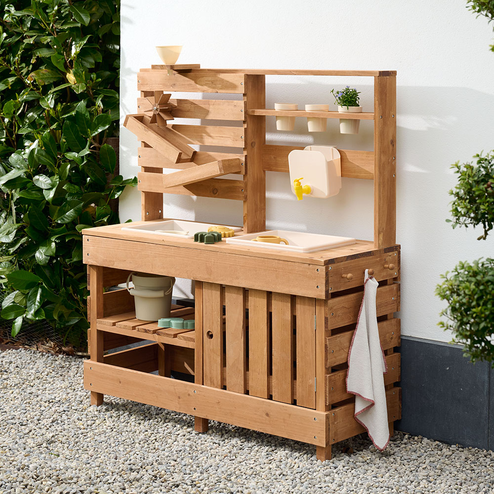 Petite Amélie | Cuisine extérieure enfant Provence | Bois FSC résistant aux intempéries | 2 bacs profonds | Toboggans | Cuisine ludique (Petite Amélie) - Image 5