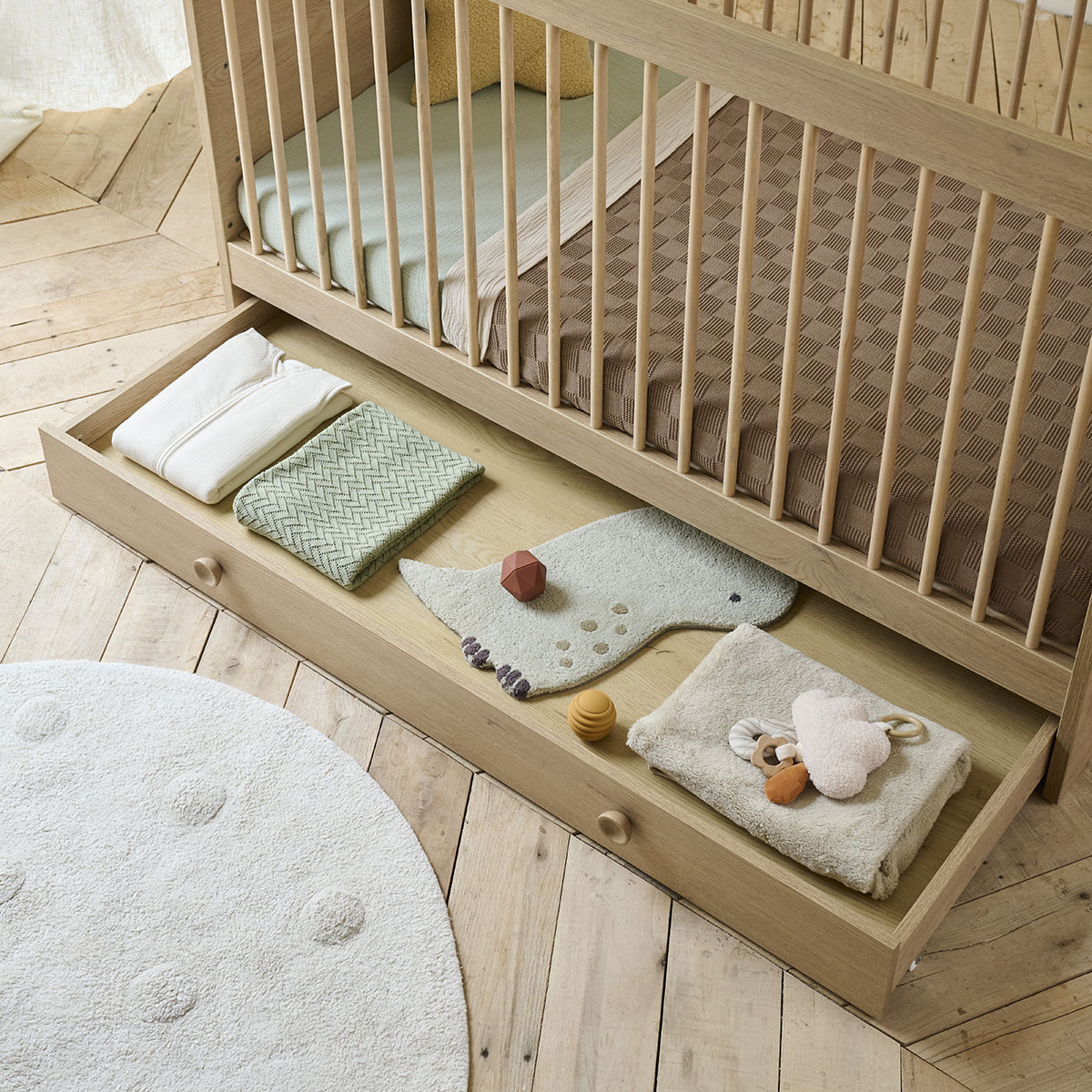 Tiroir de rangement pour lit bébé évolutif «Chêne» | 70 x 140 cm