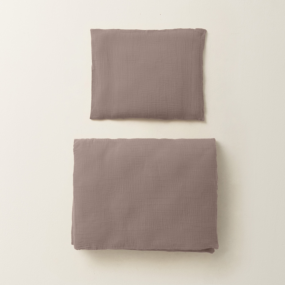 Ensemble housse de couette enfant en gaze de coton 120x150 cm et taie d'oreiller - Rose foncé