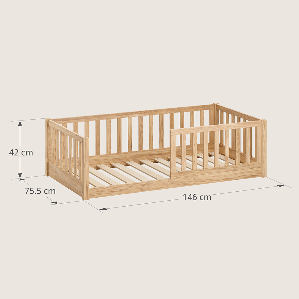 Petite Amélie | Lit Montessori au sol Nid | bois naturel | 70x140 cm | lit enfant sécurisé avec barrière amovible pour autonomie et développement (Petite Amélie) - Image 2