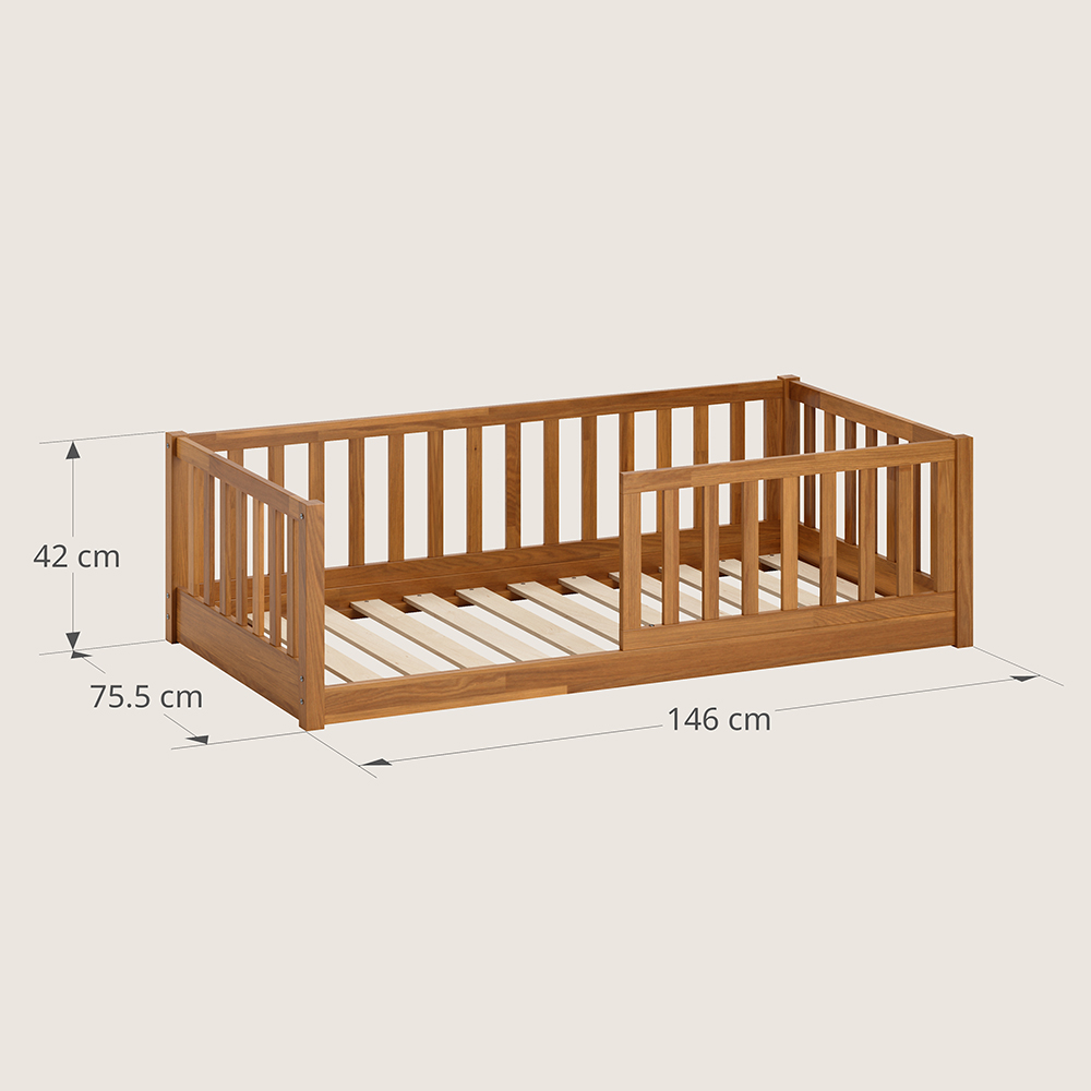 Petite Amélie | Lit Montessori au sol Nid | Bois noyer | 70x140 cm | Lit enfant avec barrière de sécurité amovible pour autonomie (Petite Amélie) - Image 2
