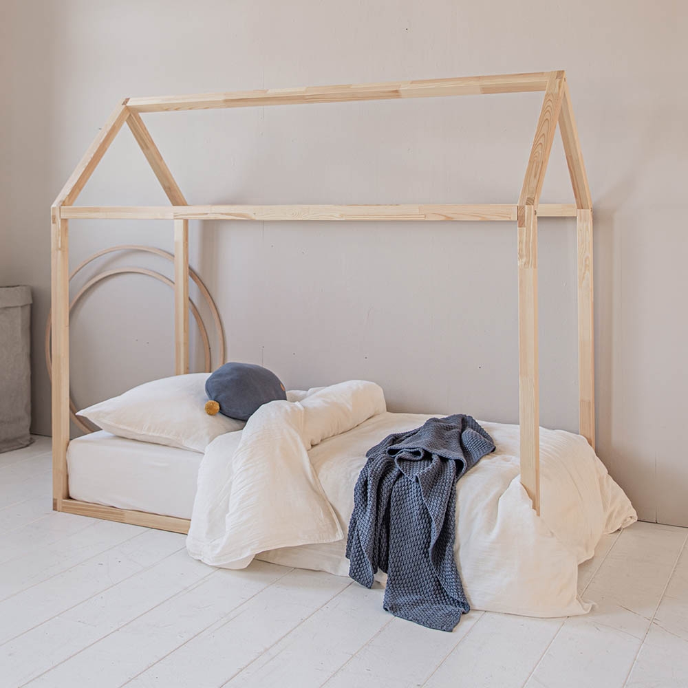 LIT maison cabane chambre enfant « MAISON » | NATUREL 80x160 CM