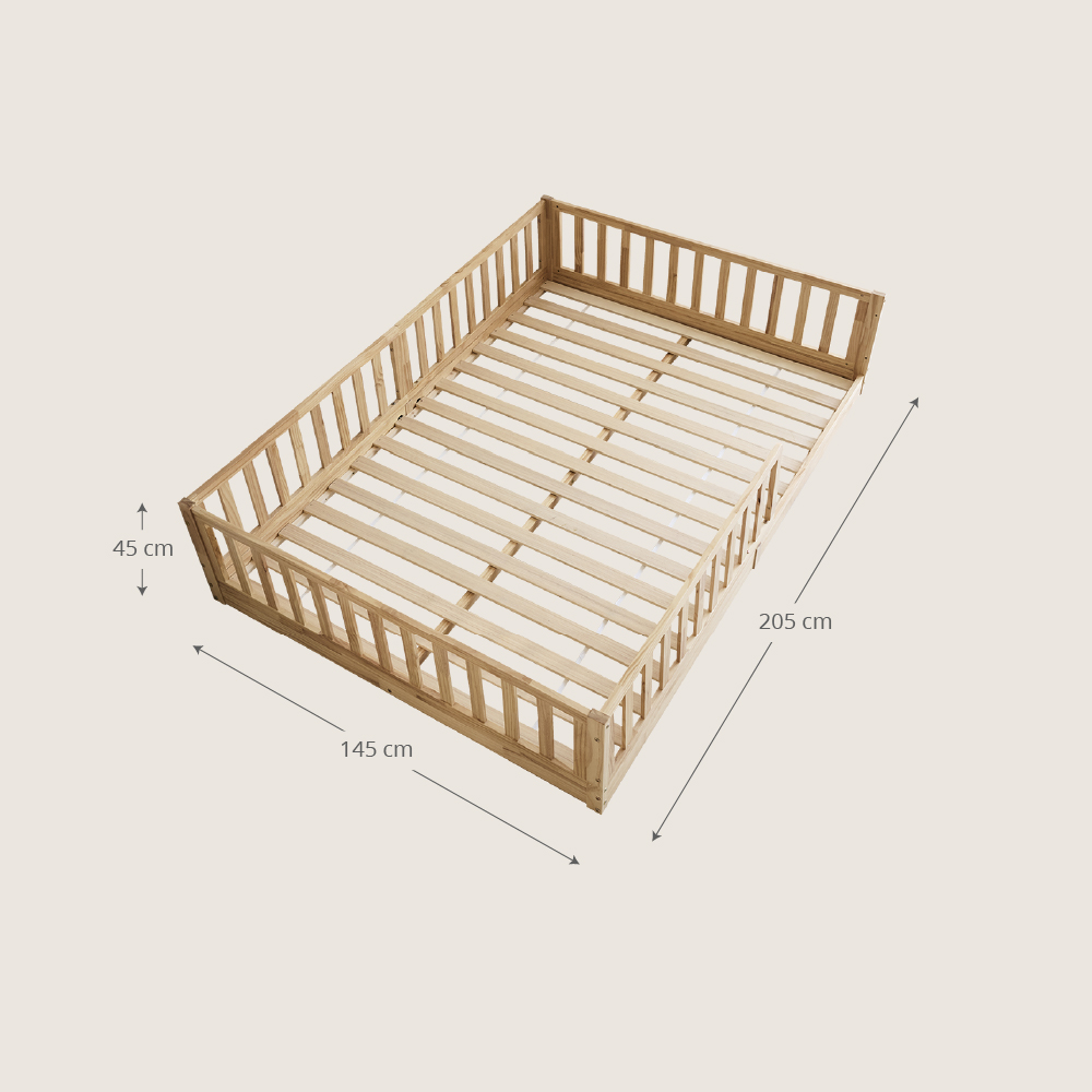 Petite Amélie | Lit Montessori au sol Nid | Bois naturel | 140x200 cm | Lit enfant spacieux favorisant l'autonomie et la sécurité au quotidien (Petite Amélie) - Image 3