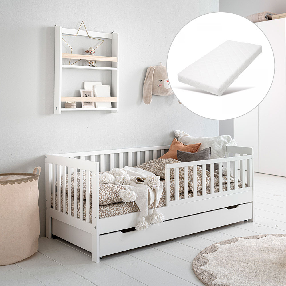 Lit enfant 2 ans bois beige Nuage 70x140 cm et matelas enfant