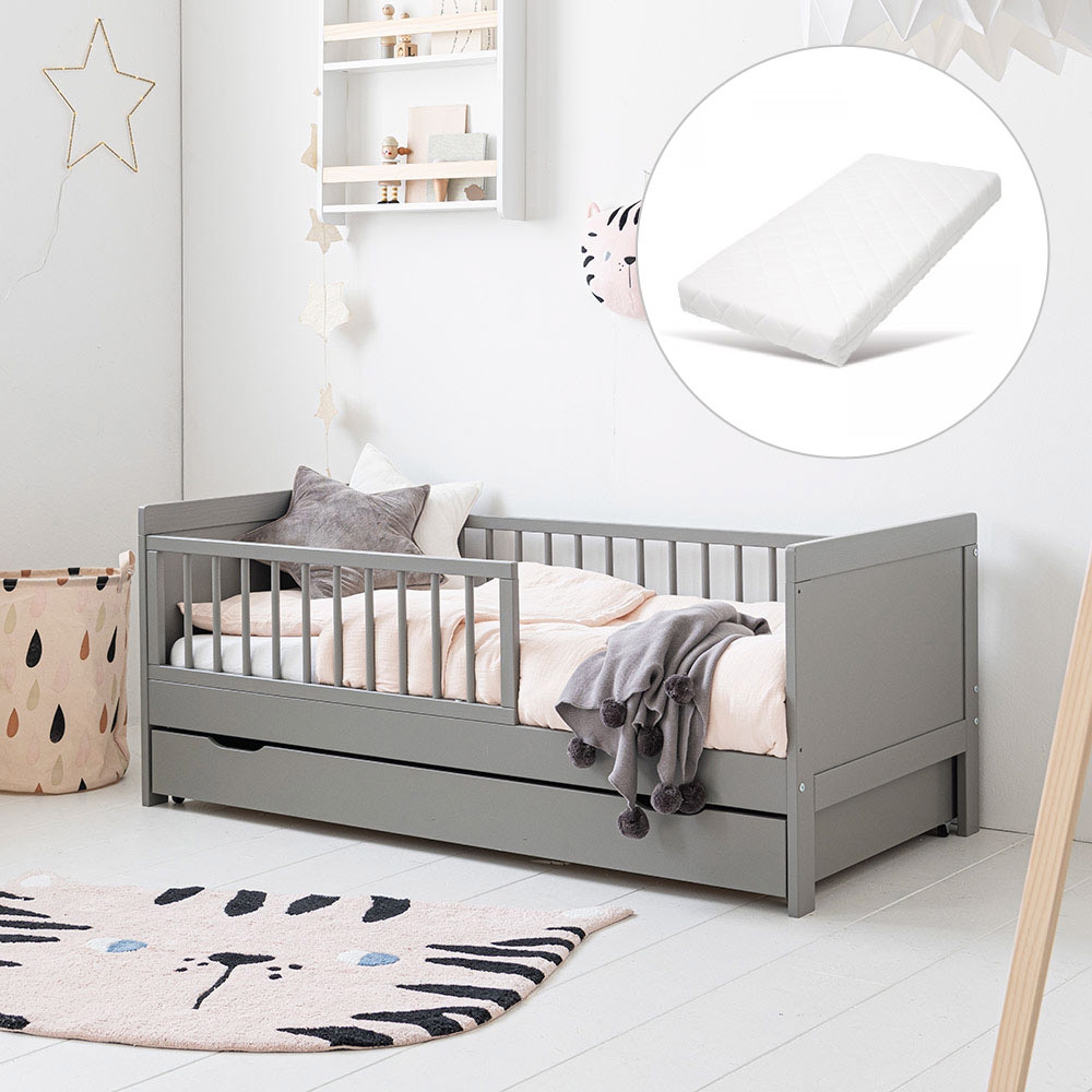 Petite Amélie Lit enfant 2 ans Blanc Plume 70x140 cm et son matelas enfant  mousse