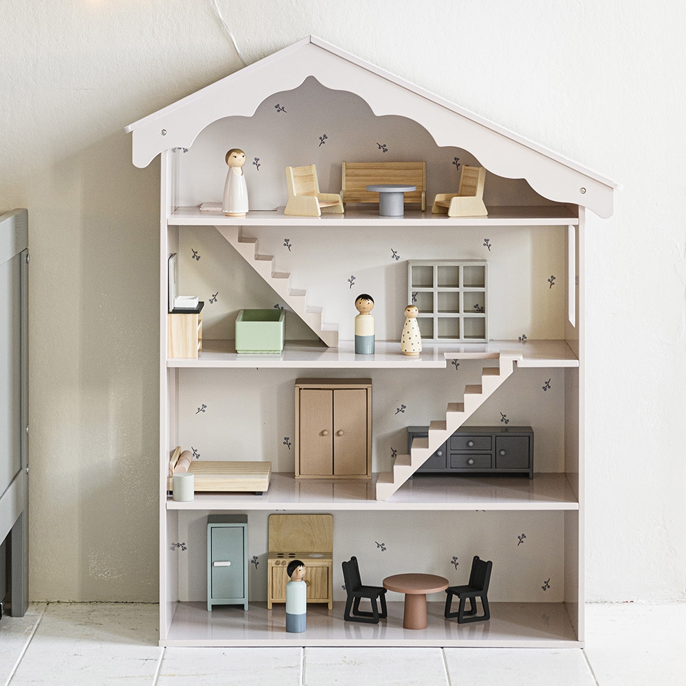 Maison de poupée en bois massif avec accessoires