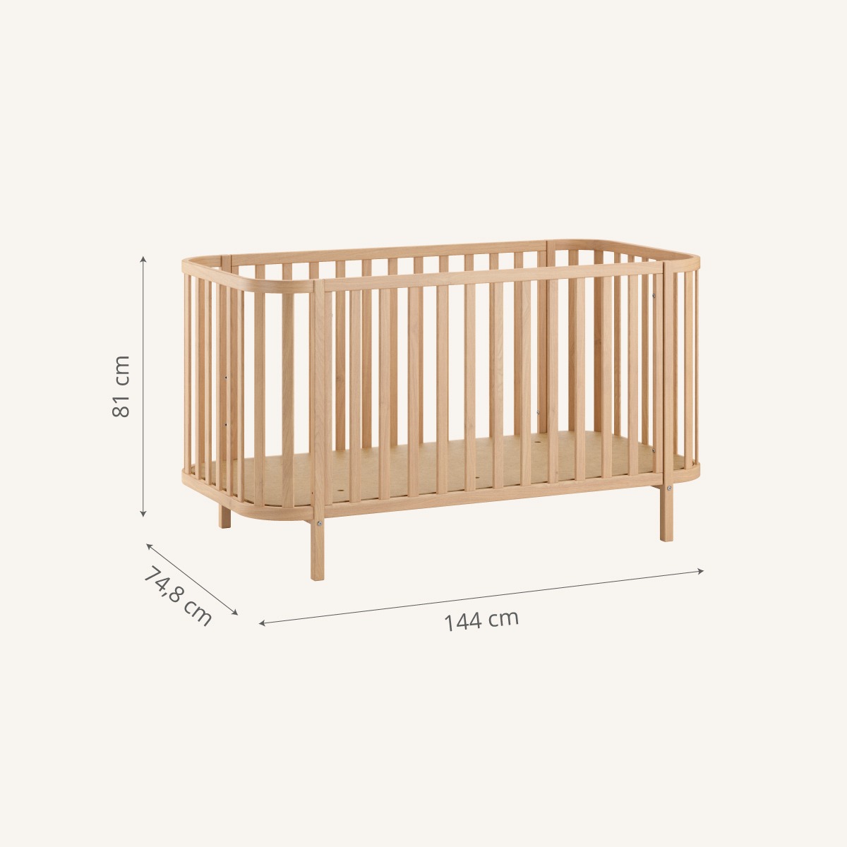 Petite Amélie | Lit bébé évolutif Cocoon | Bois massif naturel | Ovale | 70x140 cm | Design intemporel et confortable pour la chambre de bébé (Petite Amélie) - Image 4