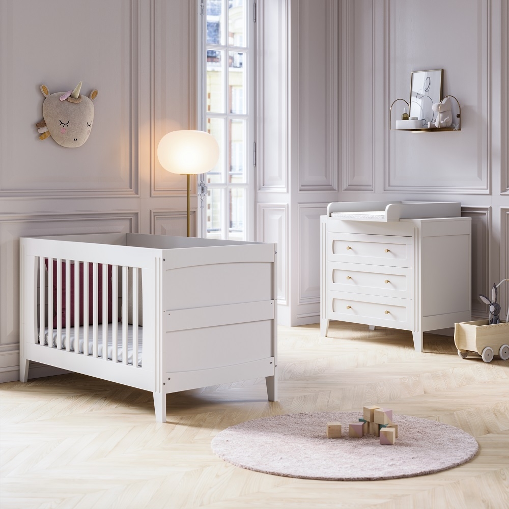 CHAMBRE BÉBÉ ÉVOLUTIVE “MILENNE” 2 éléments - Lit et commode | Blanc