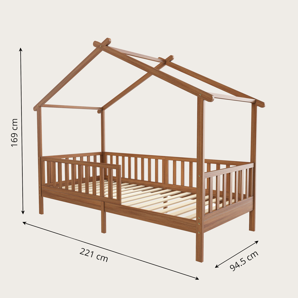 Petite Amélie | Lit Cabane Enfant | Bois de pin massif | Noyer | 90x200 cm | Design ludique avec barrières de sécurité pour chambre d'enfant (Petite Amélie) - Image 4