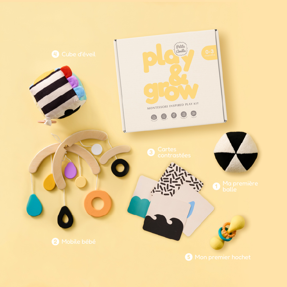 Petite Amélie | Coffret de jeux Montessori Play & Grow | Développement sensoriel | Noir et blanc | 0-3 mois | Kit d'éveil complet pour bébé (Petite Amélie) - Image 11