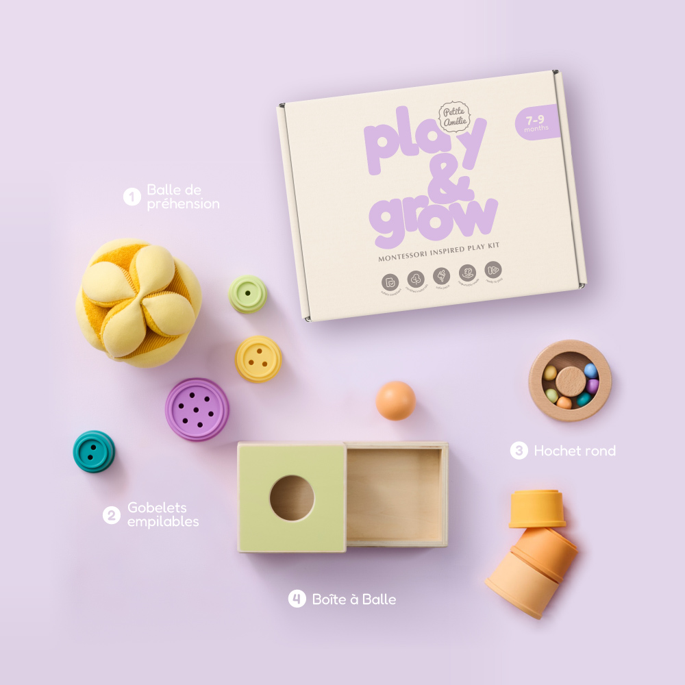 Petite Amélie | Coffret de jouets d'éveil Montessori | Bois certifié FSC et silicone | 7-9 mois | Kit sensoriel et motricité fine avec accessoires (Petite Amélie) - Image 9