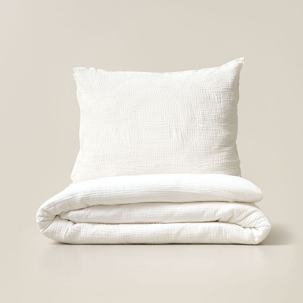 Housse de couette 140x200 cm et taie d'oreiller en gaze de coton - Blanc