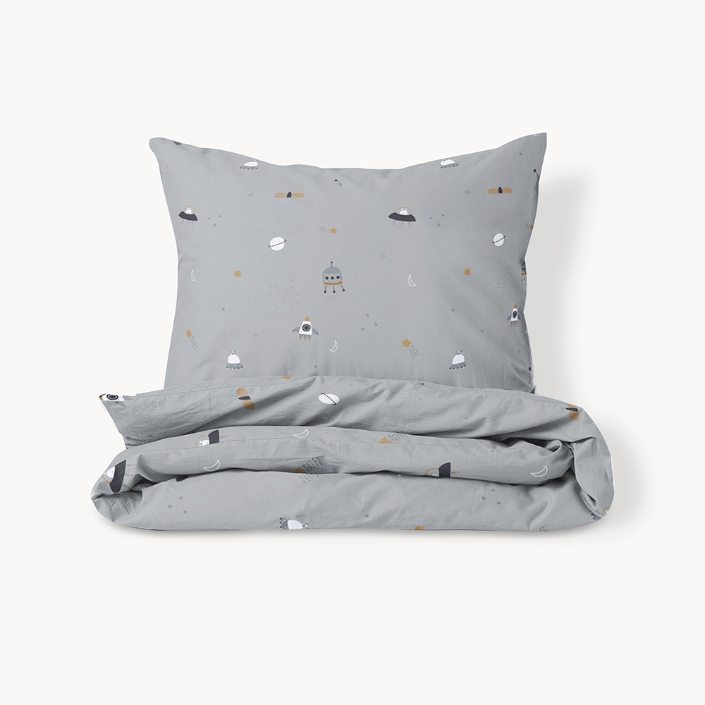 Parure Enfant Grise 140X200 Imprimé CLOUDY - Linge de lit enfant Pas Cher