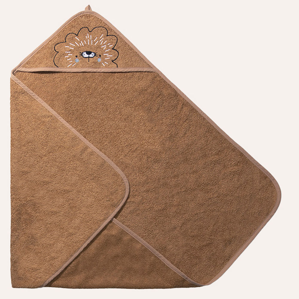 Petite Amélie Cape de bain bébé LEO | Tissu éponge doux | Motif lion | Caramel | 75x75 cm (Petite Amélie) - Image 2