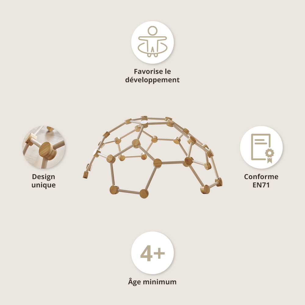 Petite Amélie | Dôme d'escalade Igloo | Bambou durable | Bois et blanc | 150x60 cm | Structure de jeu robuste pour enfants pour le jardin et maison (Petite Amélie) - Image 2