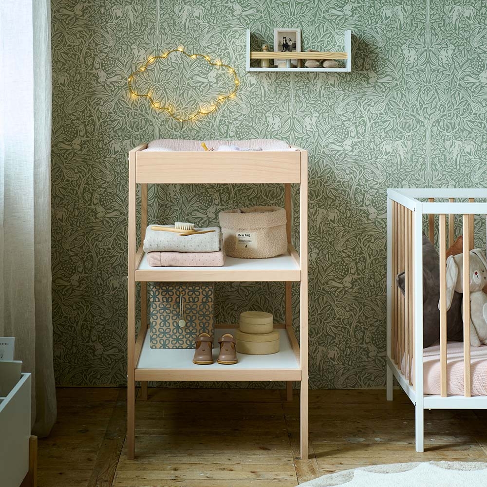 Petite Amélie Table à langer Hêtre | Bois massif et MDF | Blanc et Naturel | 76,4x56,4x95,4 cm (Petite Amélie) - Image 1