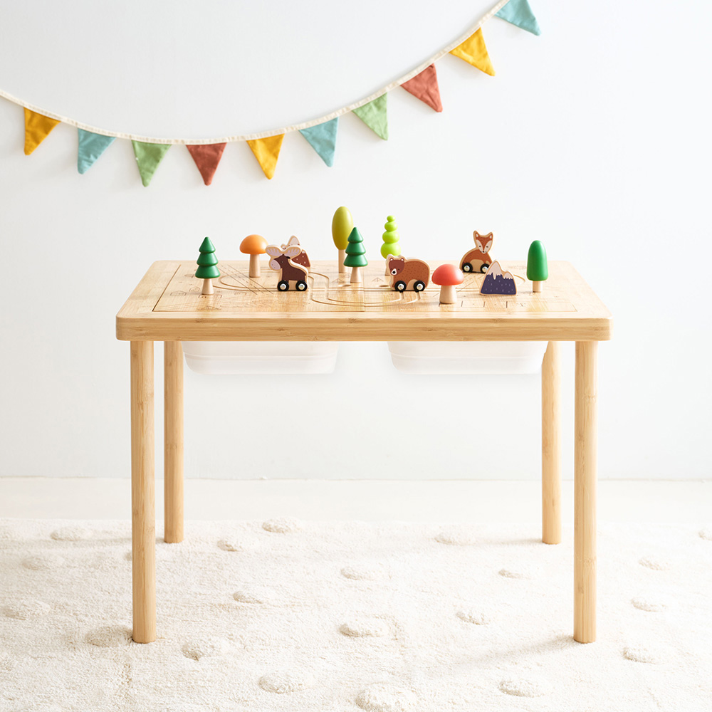 Petite Amélie | Table d'activité sable et eau Forêt | Bambou | 18 mois+ | 73,5x53,5x49,5 cm | Multifonctionnelle avec circuit de train et tableau (Petite Amélie) - Image 5