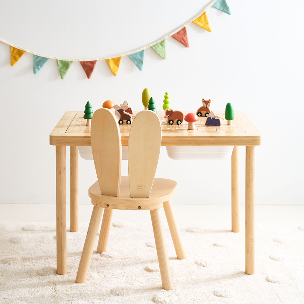 Petite Amélie | Table d'activité sable et eau Forêt | Bambou | 18 mois+ | 73,5x53,5x49,5 cm | Multifonctionnelle avec circuit de train et tableau (Petite Amélie) - Image 2