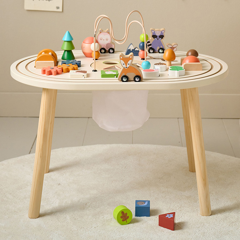 Petite Amélie - Petite Amélie Table d'activité Forêt | Bois | Multicolore | 60x40x54,3 cm | Dès 18 mois | Table ludique avec circuit de train et boulier