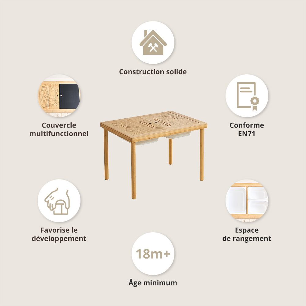 Petite Amélie | Table d'activité sable et eau Forêt | Bambou | 18 mois+ | 73,5x53,5x49,5 cm | Multifonctionnelle avec circuit de train et tableau (Petite Amélie) - Image 3