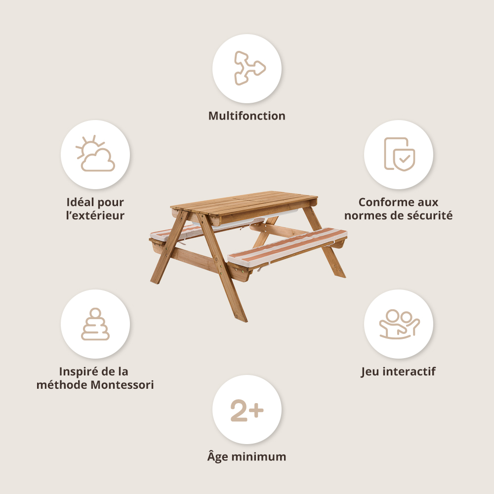 Petite Amélie | Table de pique-nique enfant Provence | Bois avec bacs à sable et eau | Mobilier de jardin extérieur pour enfants (Petite Amélie) - Image 3