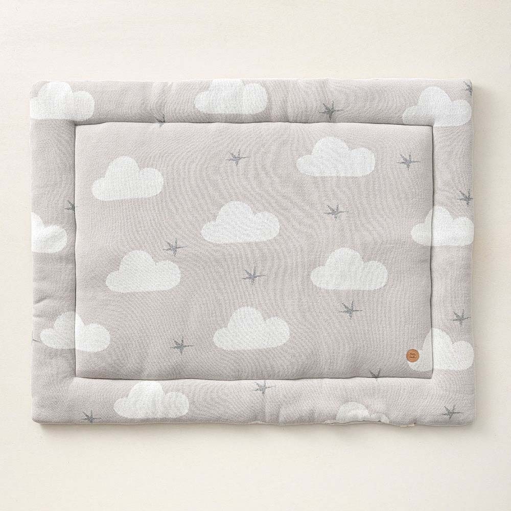Tapis de parc en coton tricoté gris à motif | Nuage et étoile
