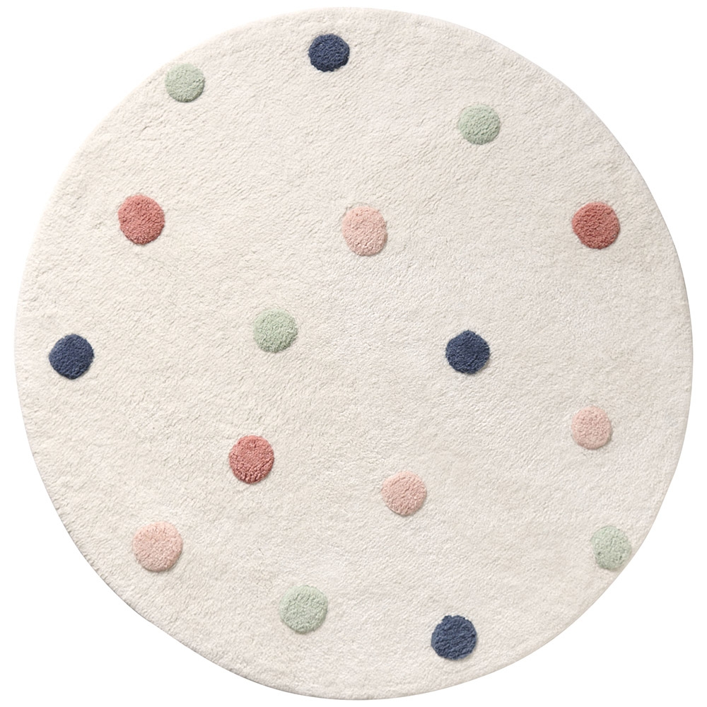 Tapis rond enfant lavable à pois rose bleu vert ø110cm