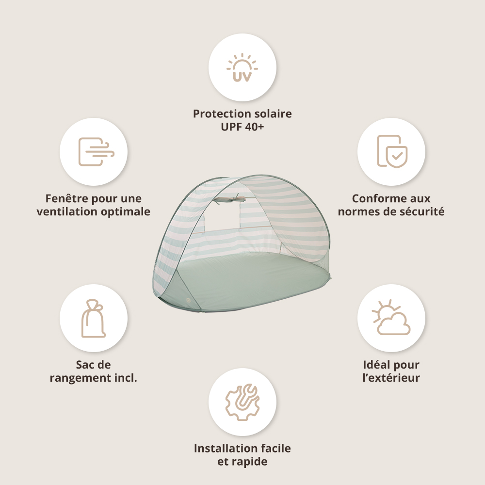 Petite Amélie | Tente pop-up Cannes | Protection solaire UPF 40+ | Vert menthe | 1 personne | Tente de plage pliante avec sac de transport (Petite Amélie) - Image 1