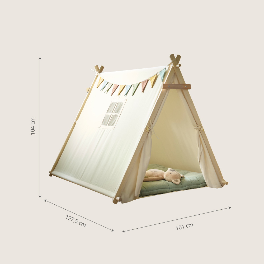 Petite Amélie Tente tipi enfant | Modèle Fête | Toile robuste | Beige clair | Aire de jeu avec tapis de sol et guirlande incluse (Petite Amélie) - Image 4