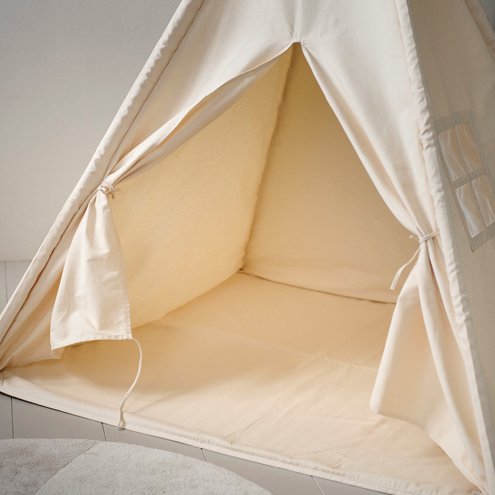 Petite Amélie | Tipi enfant en toile de coton | Beige | 158 cm de haut x 120 cm de diamètre | Tente de jeu avec tapis de sol inclus (Petite Amélie) - Image 3