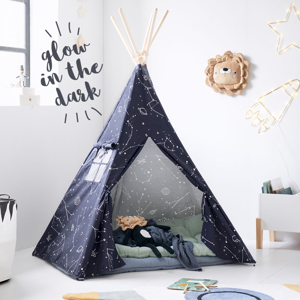 Tente Tipi pour Enfants en Toile de Coton avec Fenêtre Poches